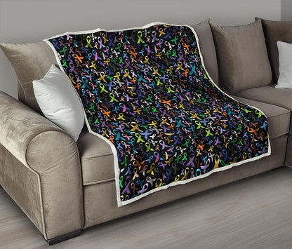 All Cancer Awareness Pattern Print Quilt