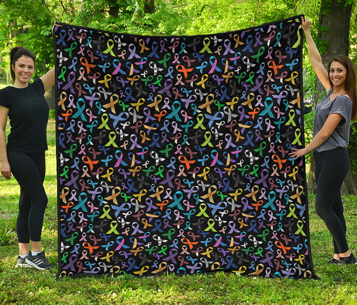 All Cancer Awareness Pattern Print Quilt