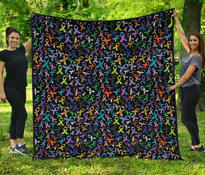 All Cancer Awareness Pattern Print Quilt