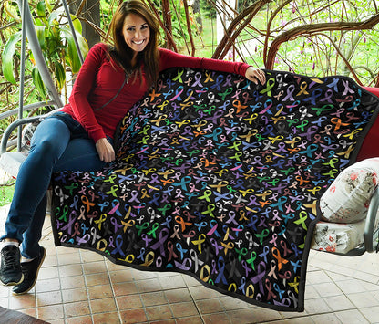 All Cancer Awareness Pattern Print Quilt