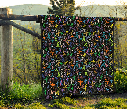 All Cancer Awareness Pattern Print Quilt