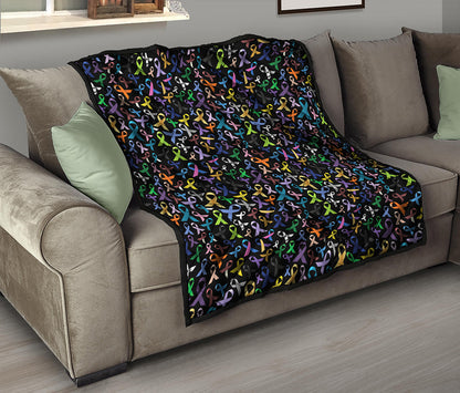 All Cancer Awareness Pattern Print Quilt