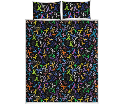 All Cancer Awareness Pattern Print Quilt Bed Set