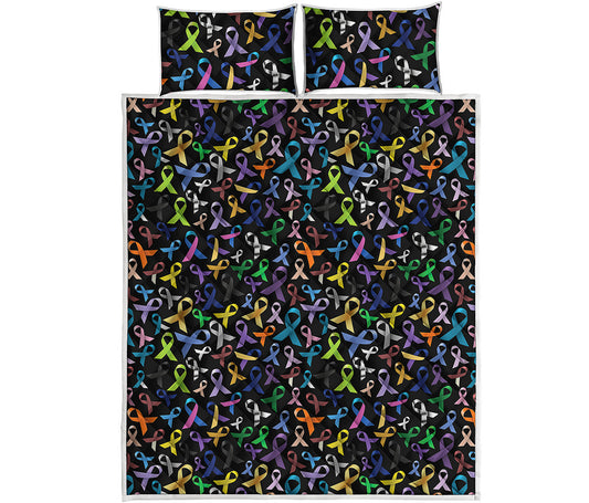 All Cancer Awareness Pattern Print Quilt Bed Set