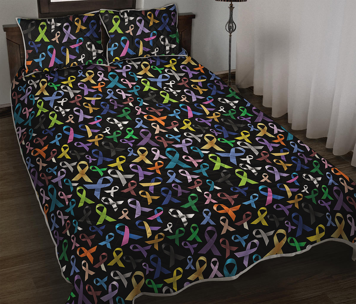 All Cancer Awareness Pattern Print Quilt Bed Set