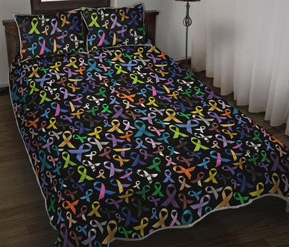 All Cancer Awareness Pattern Print Quilt Bed Set