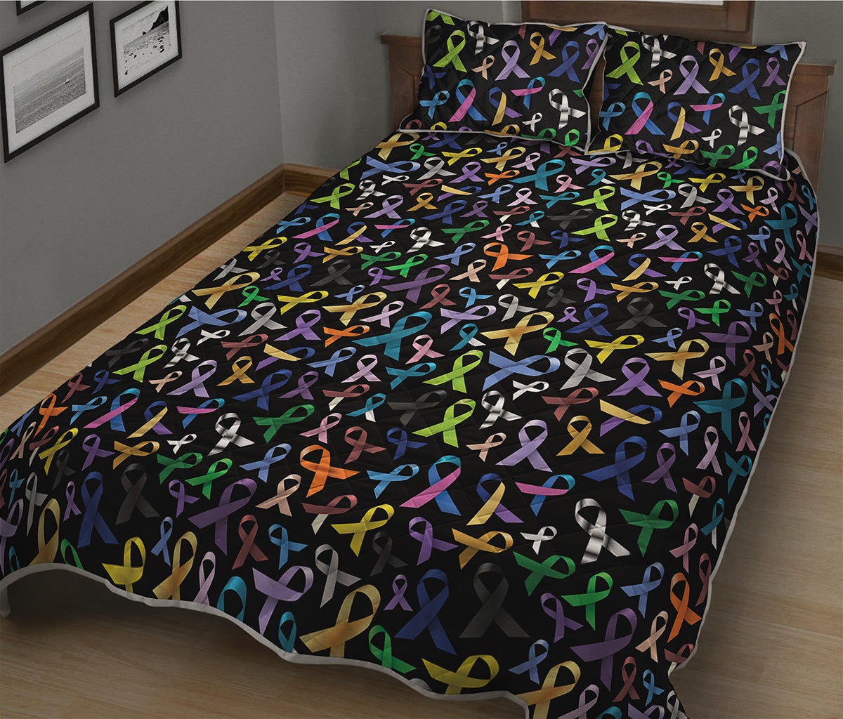 All Cancer Awareness Pattern Print Quilt Bed Set