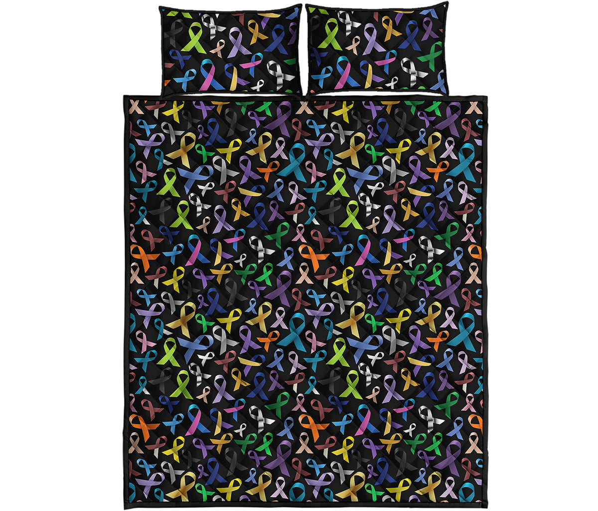 All Cancer Awareness Pattern Print Quilt Bed Set