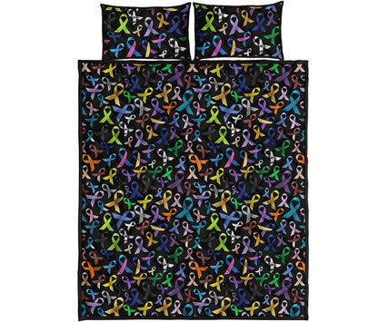 All Cancer Awareness Pattern Print Quilt Bed Set