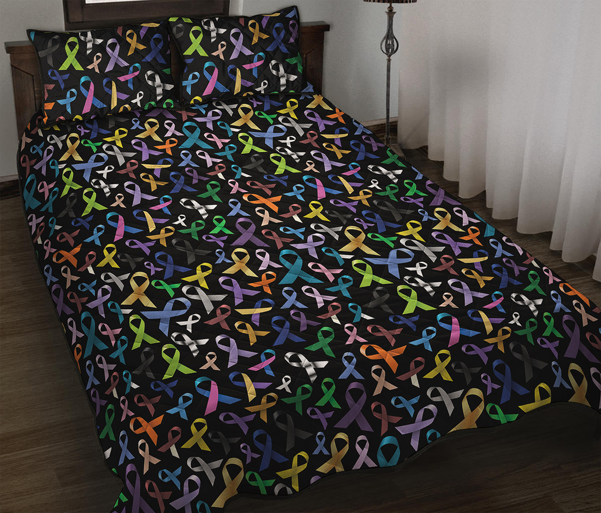 All Cancer Awareness Pattern Print Quilt Bed Set