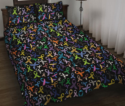 All Cancer Awareness Pattern Print Quilt Bed Set