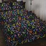 All Cancer Awareness Pattern Print Quilt Bed Set