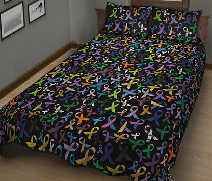 All Cancer Awareness Pattern Print Quilt Bed Set