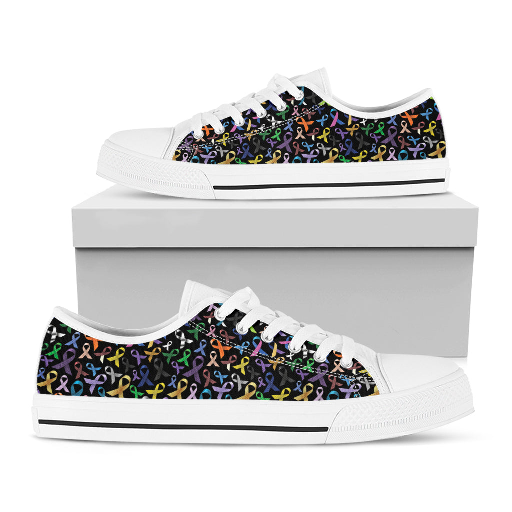 All Cancer Awareness Pattern Print White Low Top Shoes