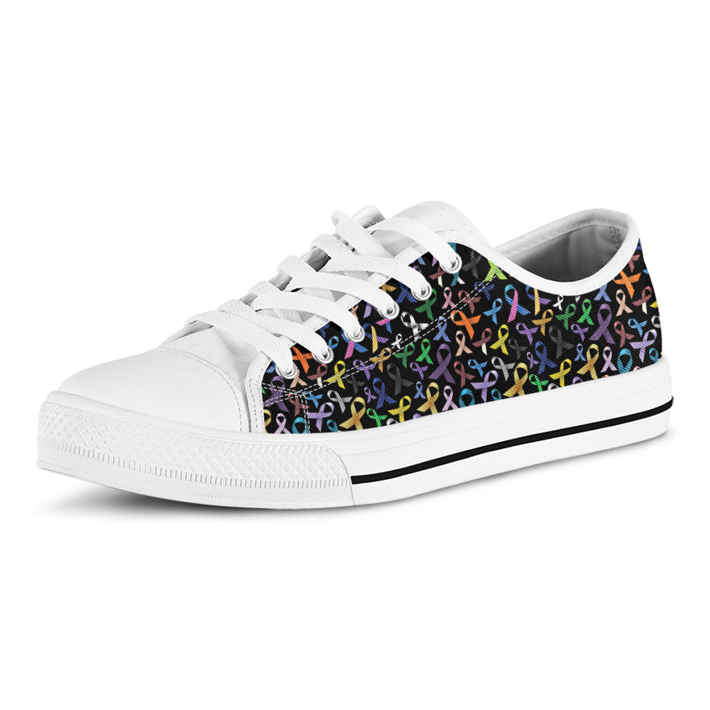 All Cancer Awareness Pattern Print White Low Top Shoes