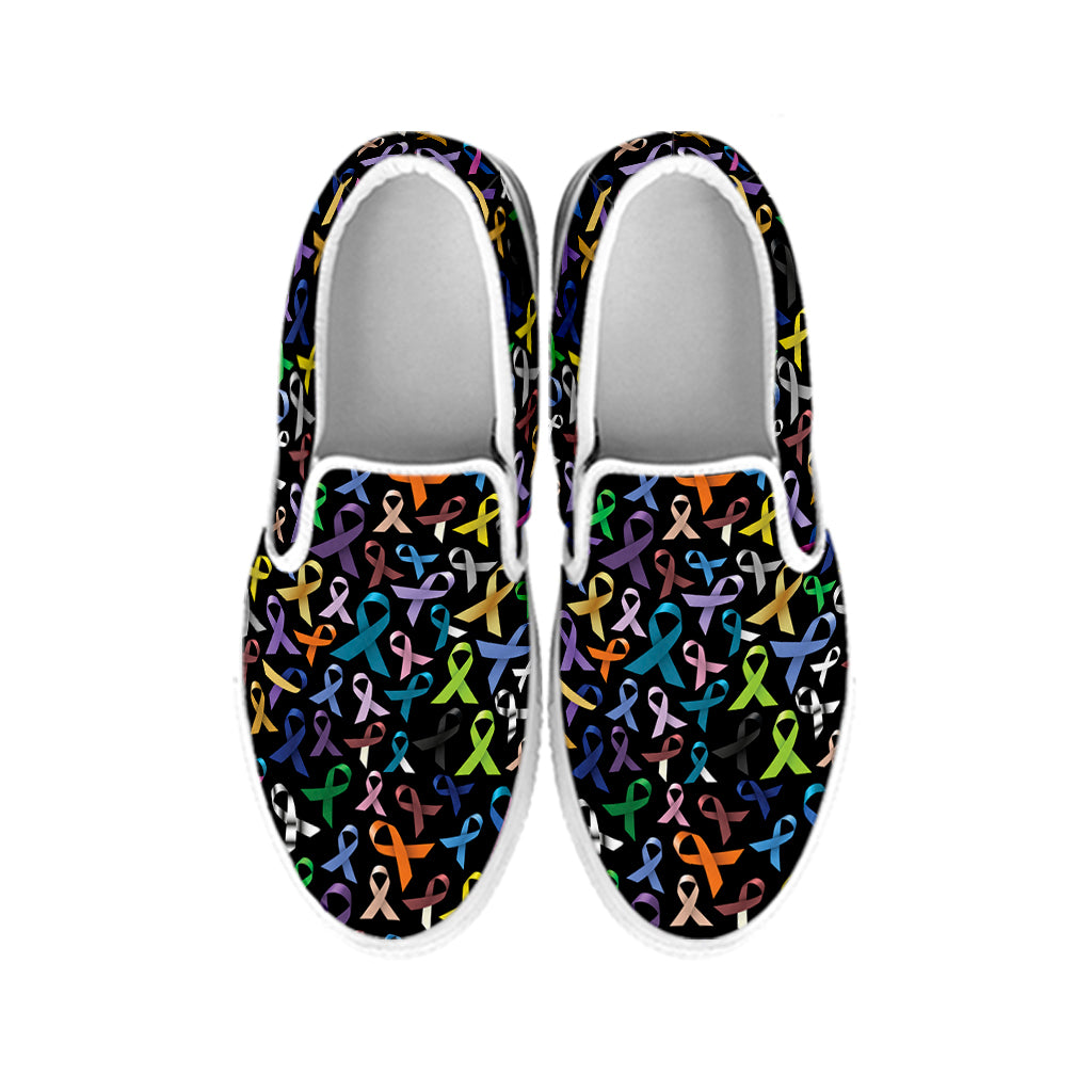 All Cancer Awareness Pattern Print White Slip On Shoes