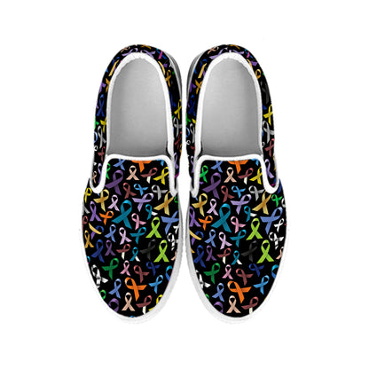 All Cancer Awareness Pattern Print White Slip On Shoes