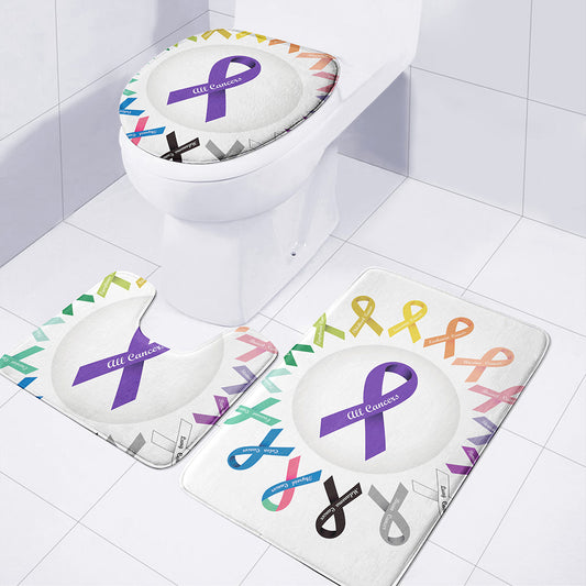 All Cancer Awareness Ribbons Print 3 Piece Bath Mat Set