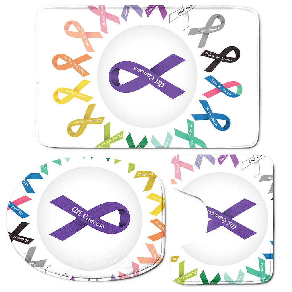 All Cancer Awareness Ribbons Print 3 Piece Bath Mat Set