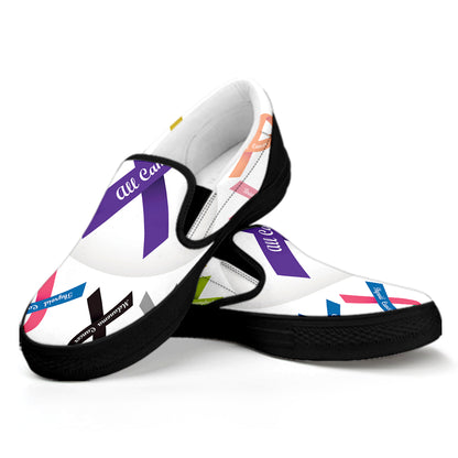 All Cancer Awareness Ribbons Print Black Slip On Shoes