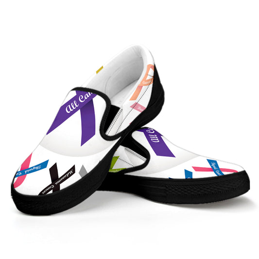 All Cancer Awareness Ribbons Print Black Slip On Shoes