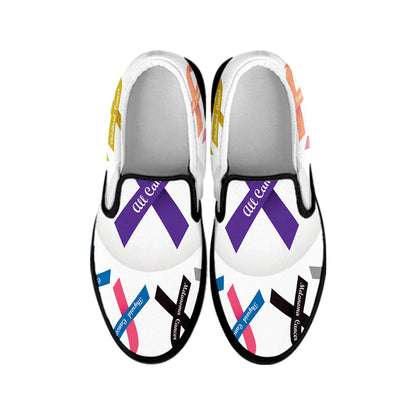 All Cancer Awareness Ribbons Print Black Slip On Shoes