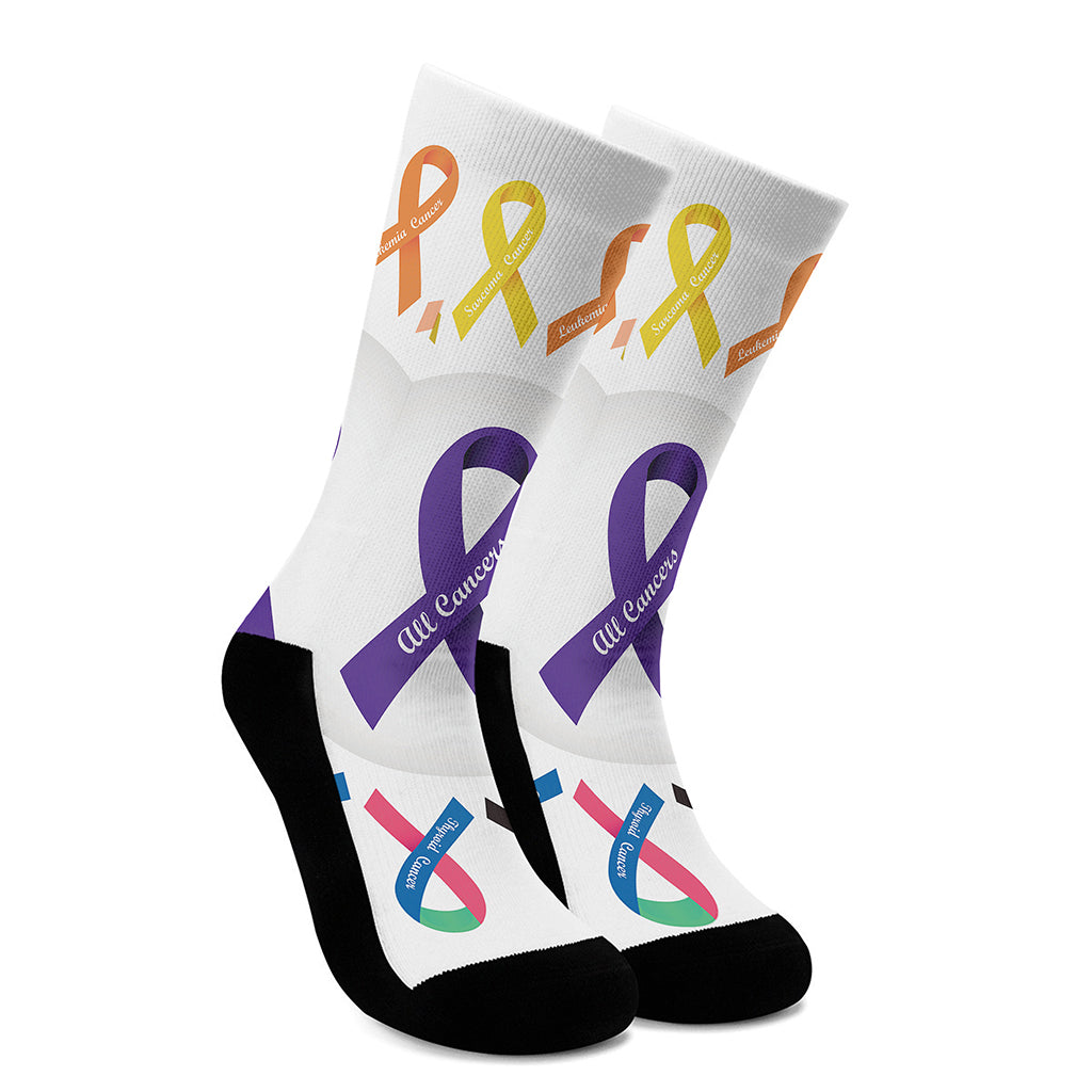 All Cancer Awareness Ribbons Print Crew Socks