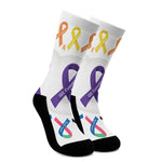 All Cancer Awareness Ribbons Print Crew Socks