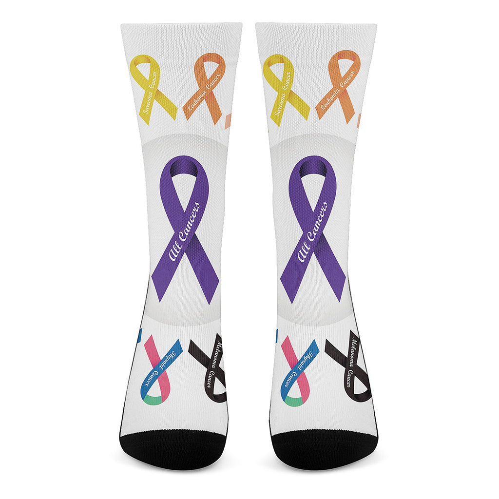 All Cancer Awareness Ribbons Print Crew Socks