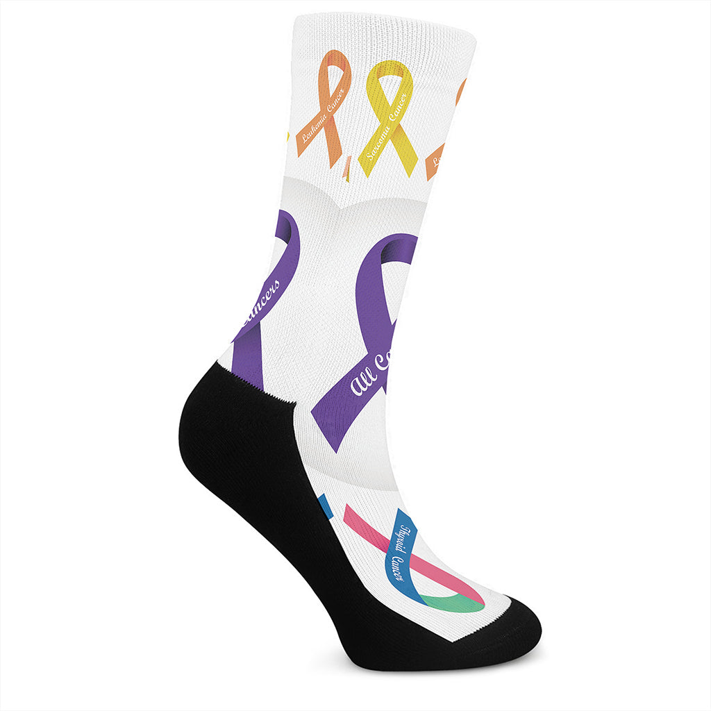 All Cancer Awareness Ribbons Print Crew Socks