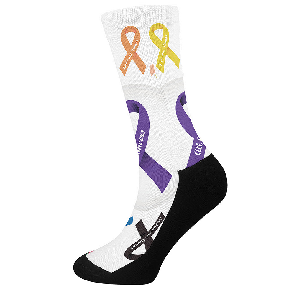 All Cancer Awareness Ribbons Print Crew Socks