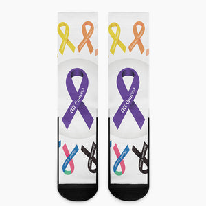 All Cancer Awareness Ribbons Print Crew Socks