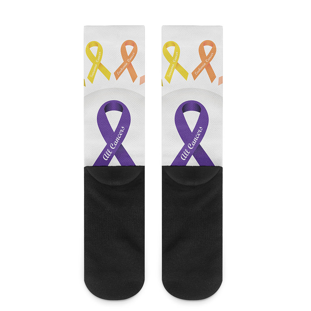 All Cancer Awareness Ribbons Print Crew Socks