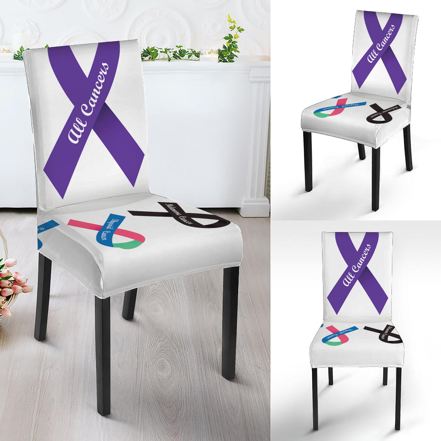 All Cancer Awareness Ribbons Print Dining Chair Slipcover