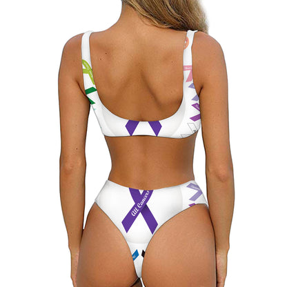 All Cancer Awareness Ribbons Print Front Bow Tie Bikini
