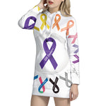 All Cancer Awareness Ribbons Print Pullover Hoodie Dress
