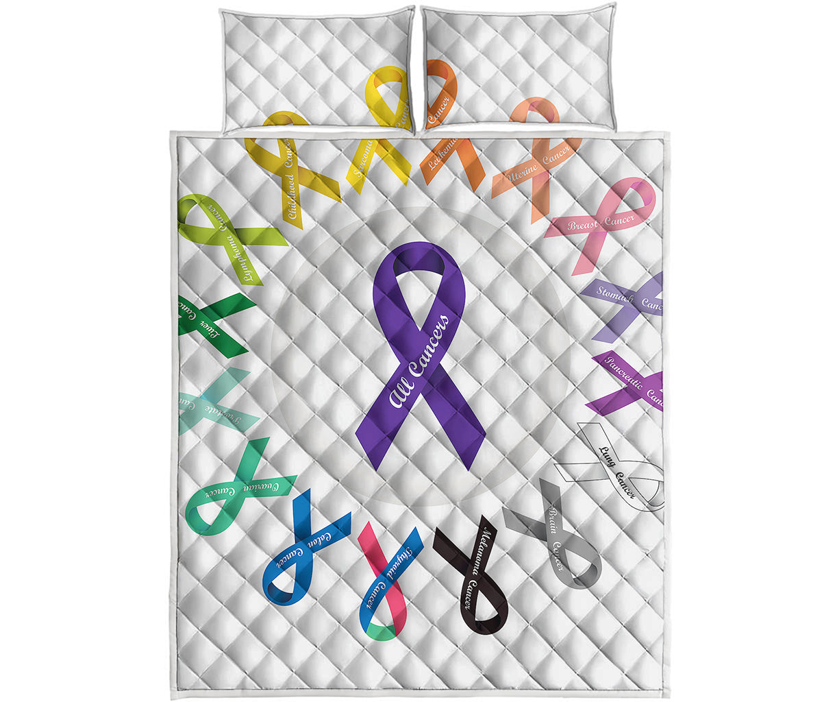All Cancer Awareness Ribbons Print Quilt Bed Set