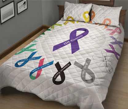 All Cancer Awareness Ribbons Print Quilt Bed Set