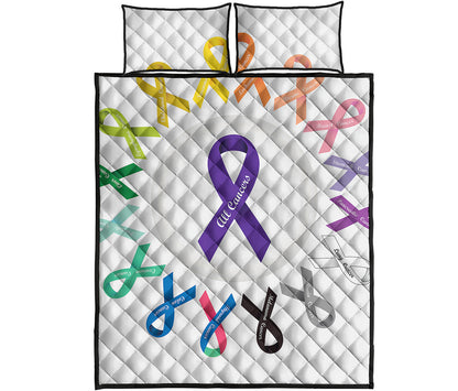 All Cancer Awareness Ribbons Print Quilt Bed Set