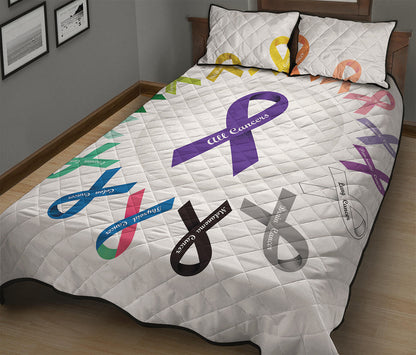 All Cancer Awareness Ribbons Print Quilt Bed Set