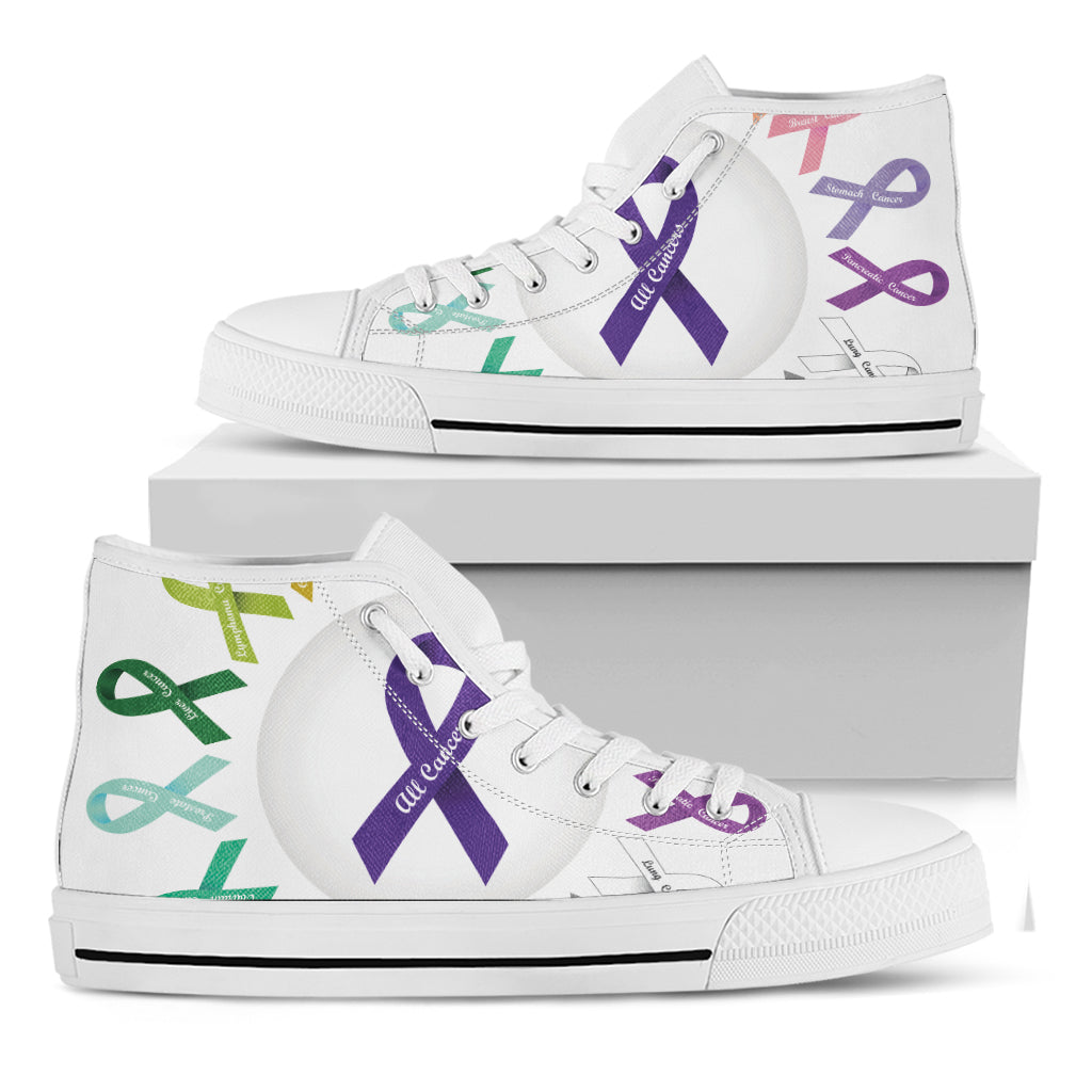 All Cancer Awareness Ribbons Print White High Top Shoes