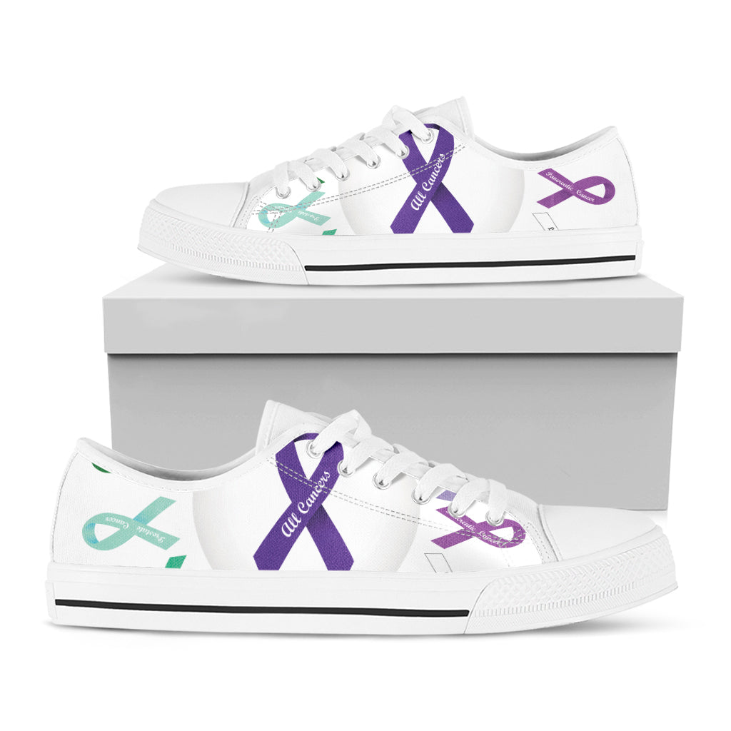 All Cancer Awareness Ribbons Print White Low Top Shoes