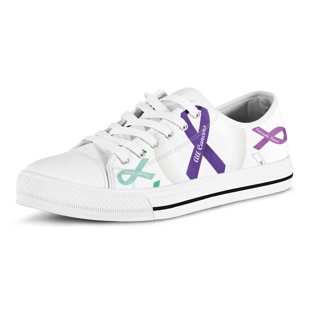 All Cancer Awareness Ribbons Print White Low Top Shoes