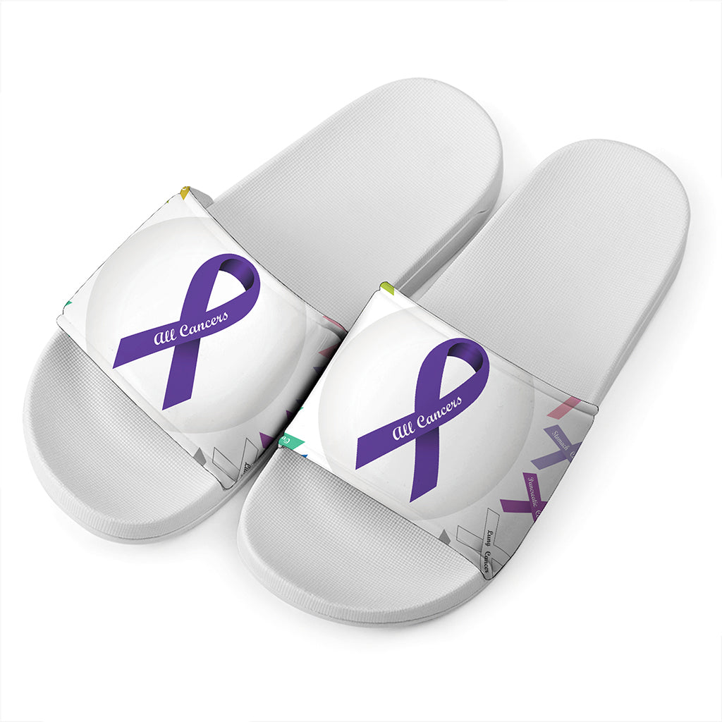 All Cancer Awareness Ribbons Print White Slide Sandals