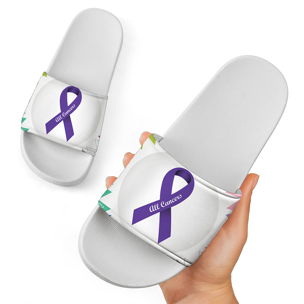 All Cancer Awareness Ribbons Print White Slide Sandals