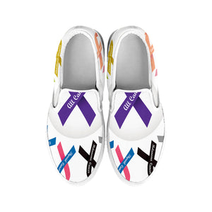 All Cancer Awareness Ribbons Print White Slip On Shoes