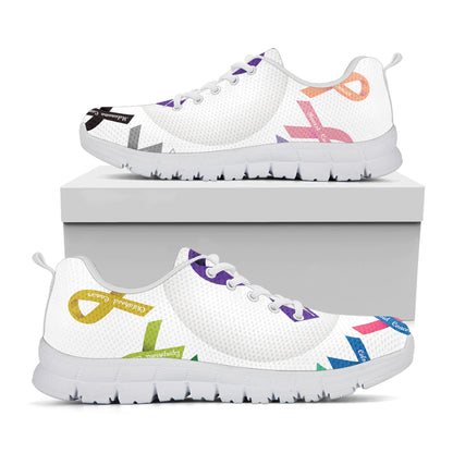 All Cancer Awareness Ribbons Print White Sneakers