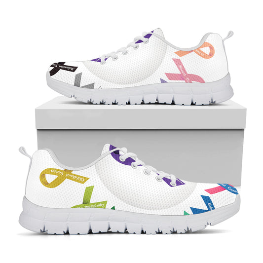 All Cancer Awareness Ribbons Print White Sneakers