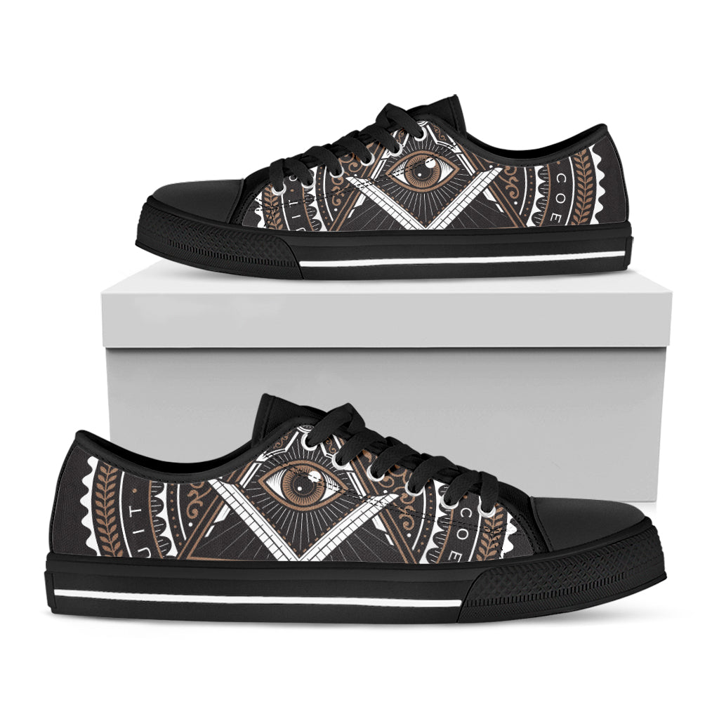 All Seeing Eye Symbol Print Black Low Top Shoes 