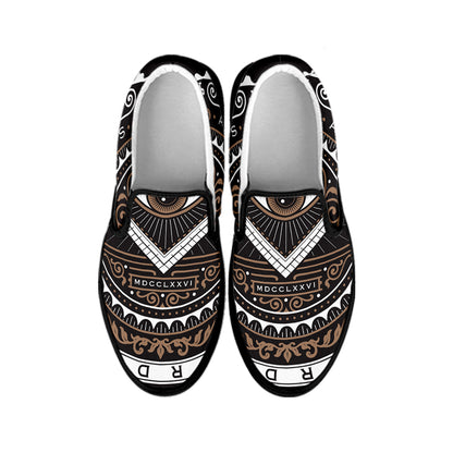 All Seeing Eye Symbol Print Black Slip On Shoes